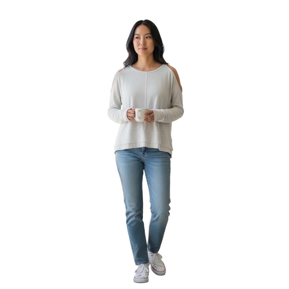 Jolie Los Angeles White Long‎ Sleeve Knit Top Women's Size S Open Shoulder Casua